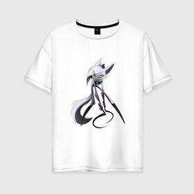Женская футболка хлопок Oversize с принтом Лиса наёмник в Тюмени, 100% хлопок | свободный крой, круглый ворот, спущенный рукав, длина до линии бедер
 | арт | кровь | лиса | персонаж | рисунок | серп | фурри | фурри лиса
