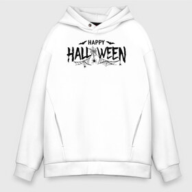 Мужское худи Oversize хлопок с принтом Halloween в Тюмени, френч-терри — 70% хлопок, 30% полиэстер. Мягкий теплый начес внутри —100% хлопок | боковые карманы, эластичные манжеты и нижняя кромка, капюшон на магнитной кнопке | Тематика изображения на принте: 31 октября | halloween | halowen | ведьма | день всех святых | джек | костюм | кровь | лого | монстр | надпись | праздник | приведение | призрак | светильник | символ | страшная | тыква | ужасы | хеллоуин | хеллуин