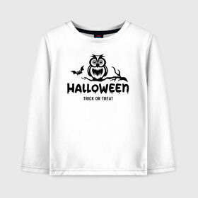 Детский лонгслив хлопок с принтом Halloween в Тюмени, 100% хлопок | круглый вырез горловины, полуприлегающий силуэт, длина до линии бедер | 31 октября | halloween | halowen | ведьма | день всех святых | джек | костюм | кровь | лого | монстр | надпись | праздник | приведение | призрак | светильник | символ | страшная | тыква | ужасы | хеллоуин | хеллуин