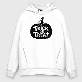 Мужское худи Oversize хлопок с принтом Trick or Treat в Тюмени, френч-терри — 70% хлопок, 30% полиэстер. Мягкий теплый начес внутри —100% хлопок | боковые карманы, эластичные манжеты и нижняя кромка, капюшон на магнитной кнопке | Тематика изображения на принте: 31 октября | halloween | halowen | ведьма | день всех святых | джек | костюм | кровь | лого | монстр | надпись | праздник | приведение | призрак | светильник | символ | страшная | тыква | ужасы | хеллоуин | хеллуин