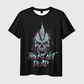 Мужская футболка 3D с принтом PUNKS NOT DEAD в Тюмени, 100% полиэфир | прямой крой, круглый вырез горловины, длина до линии бедер | Тематика изображения на принте: anarchy | dead | musick | punk | rock | skull | анархия | музыка | панк | рок | череп