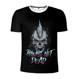 Мужская футболка 3D спортивная с принтом PUNKS NOT DEAD в Тюмени, 100% полиэстер с улучшенными характеристиками | приталенный силуэт, круглая горловина, широкие плечи, сужается к линии бедра | anarchy | dead | musick | punk | rock | skull | анархия | музыка | панк | рок | череп