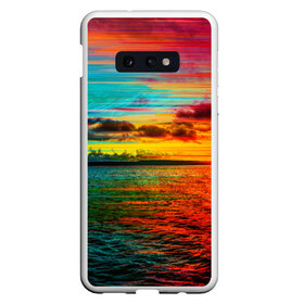 Чехол для Samsung S10E с принтом Glitch Sunset в Тюмени, Силикон | Область печати: задняя сторона чехла, без боковых панелей | clouds | glitch | ocean | sea | sky | sun | sunset | water | вода | глитч | море | небо | облака | океан | солнце