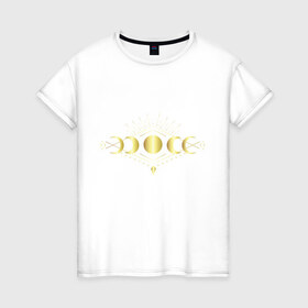 Женская футболка хлопок с принтом Фазы луны в Тюмени, 100% хлопок | прямой крой, круглый вырез горловины, длина до линии бедер, слегка спущенное плечо | moon | бохо | геометрия | золотая луна | лунное тату | небо | нежность | око | стильно | фазы луны