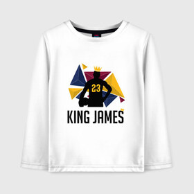 Детский лонгслив хлопок с принтом King James в Тюмени, 100% хлопок | круглый вырез горловины, полуприлегающий силуэт, длина до линии бедер | 23 | anthony davis | basketball | bryant | game | james | kobe | lebron | los angeles | nba | sport | баскетбол | брайант | бровь | джеймс | калифорния | коби | король | леброн | лейкерс | лос анджелес | нба | спорт | тренер | чемпио