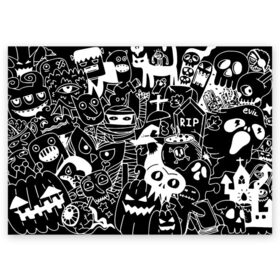 Поздравительная открытка с принтом Halloween в Тюмени, 100% бумага | плотность бумаги 280 г/м2, матовая, на обратной стороне линовка и место для марки
 | Тематика изображения на принте: halloween | mummy | pumpkin | skull | мумия | тыква | хэллоуин | череп