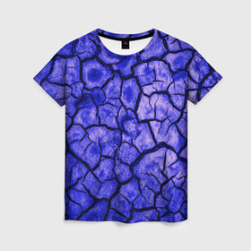 Женская футболка 3D с принтом Cracks в Тюмени, 100% полиэфир ( синтетическое хлопкоподобное полотно) | прямой крой, круглый вырез горловины, длина до линии бедер | abstraction | cracks | dry | ground | purple | texture | абстракция | земля | сухой | текстура | трещины | фиолетовый