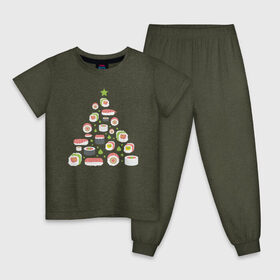 Детская пижама хлопок с принтом Новогодняя елка из суши в Тюмени, 100% хлопок |  брюки и футболка прямого кроя, без карманов, на брюках мягкая резинка на поясе и по низу штанин
 | Тематика изображения на принте: christmas | claus | new year | nigiri | santa | stars | sushi | tree | волшебство | дед мороз | дерево | ель | звезда | клаус | настроение | нигири | новогодняя | подарки | рождественская | рождественское | санта | сашими