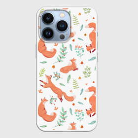 Чехол для iPhone 13 Pro с принтом Акварельные лисички в Тюмени,  |  | art | autumn | cute | pattern | winter | акварель | арт | арты | бежит | живопись | животные | зима | иллюстрация | лиса | лисица | лисы | милая | нарисованная | осень | охотник | пастель | паттерн | прыгает | пушистая