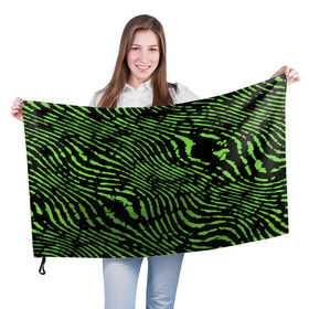 Флаг 3D с принтом Зебра в Тюмени, 100% полиэстер | плотность ткани — 95 г/м2, размер — 67 х 109 см. Принт наносится с одной стороны | green | green lines | green neon | green neon lines | green zebra | lines | zebra | в полоску | зебра | зеленая зебра | зелёные полосы | зелёный | зелёный неон | полоски | полосы