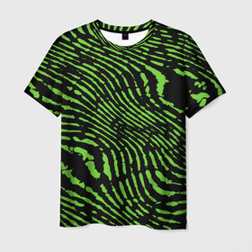 Мужская футболка 3D с принтом Зебра в Тюмени, 100% полиэфир | прямой крой, круглый вырез горловины, длина до линии бедер | green | green lines | green neon | green neon lines | green zebra | lines | zebra | в полоску | зебра | зеленая зебра | зелёные полосы | зелёный | зелёный неон | полоски | полосы