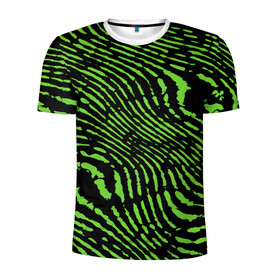 Мужская футболка 3D спортивная с принтом Зебра в Тюмени, 100% полиэстер с улучшенными характеристиками | приталенный силуэт, круглая горловина, широкие плечи, сужается к линии бедра | Тематика изображения на принте: green | green lines | green neon | green neon lines | green zebra | lines | zebra | в полоску | зебра | зеленая зебра | зелёные полосы | зелёный | зелёный неон | полоски | полосы