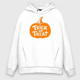 Мужское худи Oversize хлопок с принтом Trick or Treat в Тюмени, френч-терри — 70% хлопок, 30% полиэстер. Мягкий теплый начес внутри —100% хлопок | боковые карманы, эластичные манжеты и нижняя кромка, капюшон на магнитной кнопке | Тематика изображения на принте: 31 октября | halloween | halowen | ведьма | день всех святых | джек | костюм | кровь | лого | монстр | надпись | праздник | приведение | призрак | светильник | символ | страшная | тыква | ужасы | хеллоуин | хеллуин