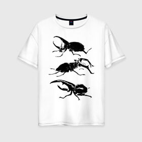 Женская футболка хлопок Oversize с принтом Черные Жуки в Тюмени, 100% хлопок | свободный крой, круглый ворот, спущенный рукав, длина до линии бедер
 | белое | графика | жуки | насекомые | черно белое | черное