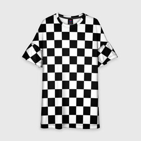 Детское платье 3D с принтом Шахматка в Тюмени, 100% полиэстер | прямой силуэт, чуть расширенный к низу. Круглая горловина, на рукавах — воланы | Тематика изображения на принте: абстракция | в клетку | игра | клетка | клеточка | тренд | черно белая | черно белая клетка | шахматка | шахматная клетка | шахматы