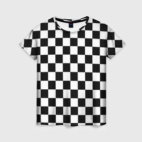Женская футболка 3D с принтом Шахматка в Тюмени, 100% полиэфир ( синтетическое хлопкоподобное полотно) | прямой крой, круглый вырез горловины, длина до линии бедер | абстракция | в клетку | игра | клетка | клеточка | тренд | черно белая | черно белая клетка | шахматка | шахматная клетка | шахматы