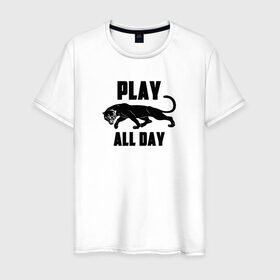 Мужская футболка хлопок с принтом Пантера - Play в Тюмени, 100% хлопок | прямой крой, круглый вырез горловины, длина до линии бедер, слегка спущенное плечо. | play | большие кошки | игра | кошки | пантера