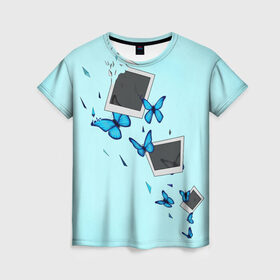 Женская футболка 3D с принтом Live Is Strange в Тюмени, 100% полиэфир ( синтетическое хлопкоподобное полотно) | прямой крой, круглый вырез горловины, длина до линии бедер | бабочки | градиент | осколки | полароид
