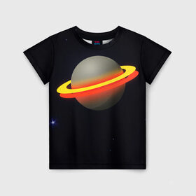 Детская футболка 3D с принтом Стальная планета в Тюмени, 100% гипоаллергенный полиэфир | прямой крой, круглый вырез горловины, длина до линии бедер, чуть спущенное плечо, ткань немного тянется | абстракция | космос | неон | оранжевый цвет | планета