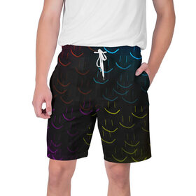 Мужские шорты 3D с принтом Rainbow smile в Тюмени,  полиэстер 100% | прямой крой, два кармана без застежек по бокам. Мягкая трикотажная резинка на поясе, внутри которой широкие завязки. Длина чуть выше колен | необычное | прикольное | радуга | смайл