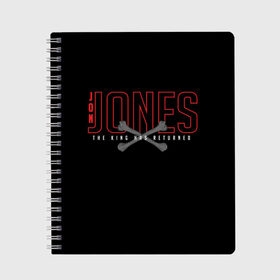 Тетрадь с принтом Jon Bones Jones в Тюмени, 100% бумага | 48 листов, плотность листов — 60 г/м2, плотность картонной обложки — 250 г/м2. Листы скреплены сбоку удобной пружинной спиралью. Уголки страниц и обложки скругленные. Цвет линий — светло-серый
 | bones | jon | jones | mma | ufc | боец | джон | джонс | единоборства | кости | кость | мма | смешанные | юфс