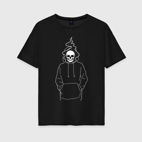Женская футболка хлопок Oversize с принтом Скелет в худи в Тюмени, 100% хлопок | свободный крой, круглый ворот, спущенный рукав, длина до линии бедер
 | skull | звезды | космос | маг | скелет | стиль | хеллоуин | череп