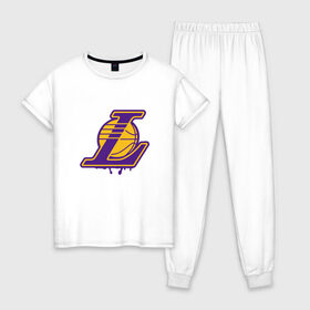 Женская пижама хлопок с принтом Lakers в Тюмени, 100% хлопок | брюки и футболка прямого кроя, без карманов, на брюках мягкая резинка на поясе и по низу штанин | 23 | anthony davis | basketball | bryant | game | james | kobe | lebron | los angeles | nba | sport | баскетбол | брайант | бровь | джеймс | калифорния | коби | король | леброн | лейкерс | лос анджелес | нба | спорт | тренер | чемпио