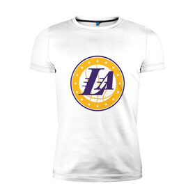 Мужская футболка хлопок Slim с принтом LA Lakers в Тюмени, 92% хлопок, 8% лайкра | приталенный силуэт, круглый вырез ворота, длина до линии бедра, короткий рукав | 23 | anthony davis | basketball | bryant | game | james | kobe | lebron | los angeles | nba | sport | баскетбол | брайант | бровь | джеймс | калифорния | коби | король | леброн | лейкерс | лос анджелес | нба | спорт | тренер | чемпио