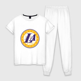 Женская пижама хлопок с принтом LA Lakers в Тюмени, 100% хлопок | брюки и футболка прямого кроя, без карманов, на брюках мягкая резинка на поясе и по низу штанин | 23 | anthony davis | basketball | bryant | game | james | kobe | lebron | los angeles | nba | sport | баскетбол | брайант | бровь | джеймс | калифорния | коби | король | леброн | лейкерс | лос анджелес | нба | спорт | тренер | чемпио