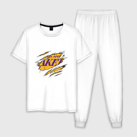 Мужская пижама хлопок с принтом Los Angeles Lakers в Тюмени, 100% хлопок | брюки и футболка прямого кроя, без карманов, на брюках мягкая резинка на поясе и по низу штанин
 | 23 | anthony davis | basketball | bryant | game | james | kobe | lebron | los angeles | nba | sport | баскетбол | брайант | бровь | джеймс | калифорния | коби | король | леброн | лейкерс | лос анджелес | нба | спорт | тренер | чемпио