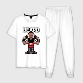 Мужская пижама хлопок с принтом Harden - Beard в Тюмени, 100% хлопок | брюки и футболка прямого кроя, без карманов, на брюках мягкая резинка на поясе и по низу штанин
 | basketball | beard | game | harden | houston | james | nba | rockets | sport | баскетбол | борода | джеймс | нба | рокетс | спорт | тренер | харден | хьюстон | чемпион