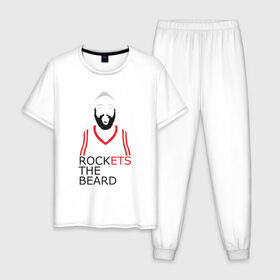 Мужская пижама хлопок с принтом Rockets The Beard в Тюмени, 100% хлопок | брюки и футболка прямого кроя, без карманов, на брюках мягкая резинка на поясе и по низу штанин
 | basketball | beard | game | harden | houston | james | nba | rockets | sport | баскетбол | борода | джеймс | нба | рокетс | спорт | тренер | харден | хьюстон | чемпион