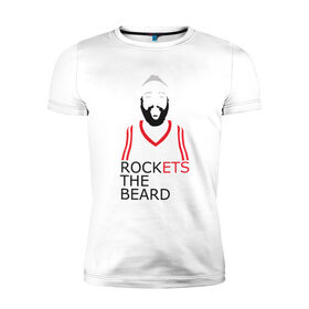 Мужская футболка хлопок Slim с принтом Rockets The Beard в Тюмени, 92% хлопок, 8% лайкра | приталенный силуэт, круглый вырез ворота, длина до линии бедра, короткий рукав | basketball | beard | game | harden | houston | james | nba | rockets | sport | баскетбол | борода | джеймс | нба | рокетс | спорт | тренер | харден | хьюстон | чемпион
