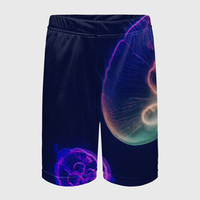 Детские спортивные шорты 3D с принтом Фантастическая медуза в Тюмени,  100% полиэстер
 | пояс оформлен широкой мягкой резинкой, ткань тянется
 | медуза | медуза в море | морская медуза | плавающая медуза | светящаяся медуза