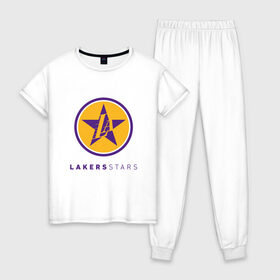 Женская пижама хлопок с принтом Lakers Stars в Тюмени, 100% хлопок | брюки и футболка прямого кроя, без карманов, на брюках мягкая резинка на поясе и по низу штанин | 23 | anthony davis | basketball | bryant | game | james | kobe | lebron | los angeles | nba | sport | баскетбол | брайант | бровь | джеймс | калифорния | коби | король | леброн | лейкерс | лос анджелес | нба | спорт | тренер | чемпио
