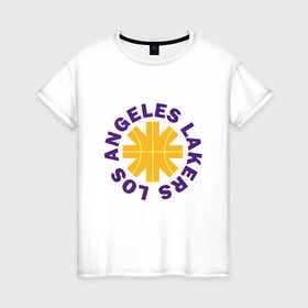 Женская футболка хлопок с принтом Los Angeles Lakers в Тюмени, 100% хлопок | прямой крой, круглый вырез горловины, длина до линии бедер, слегка спущенное плечо | anthony davis | basketball | bryant | game | james | kobe | lebron | los angeles | nba | rhcp | sport | баскетбол | брайант | бровь | джеймс | калифорния | коби | король | леброн | лейкерс | лос анджелес | нба | спорт | тренер | чемп