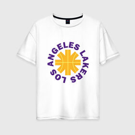 Женская футболка хлопок Oversize с принтом Los Angeles Lakers в Тюмени, 100% хлопок | свободный крой, круглый ворот, спущенный рукав, длина до линии бедер
 | anthony davis | basketball | bryant | game | james | kobe | lebron | los angeles | nba | rhcp | sport | баскетбол | брайант | бровь | джеймс | калифорния | коби | король | леброн | лейкерс | лос анджелес | нба | спорт | тренер | чемп