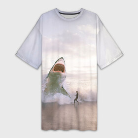 Платье-футболка 3D с принтом Мегалодон в Тюмени,  |  | акула | акулы | волны | животное | животные | мегалодон | море | пейзаж | пейзажи | пляж | хищник | хищники