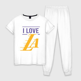Женская пижама хлопок с принтом I Love Lakers в Тюмени, 100% хлопок | брюки и футболка прямого кроя, без карманов, на брюках мягкая резинка на поясе и по низу штанин | 23 | anthony davis | basketball | bryant | game | james | kobe | lebron | los angeles | nba | sport | баскетбол | брайант | бровь | джеймс | калифорния | коби | король | леброн | лейкерс | лос анджелес | нба | спорт | тренер | чемпио