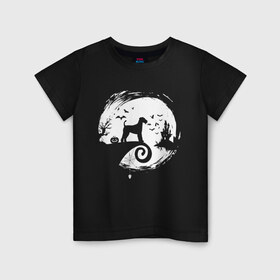 Детская футболка хлопок с принтом Полнолуние. Эрдельтерьер в Тюмени, 100% хлопок | круглый вырез горловины, полуприлегающий силуэт, длина до линии бедер | halloween | вектор | луна | собака | страшилки | терьер | хэллоуин | эрдель