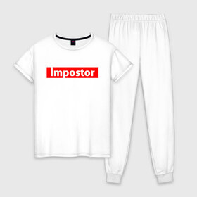 Женская пижама хлопок с принтом Impostor в Тюмени, 100% хлопок | брюки и футболка прямого кроя, без карманов, на брюках мягкая резинка на поясе и по низу штанин | 