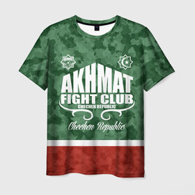 Мужская футболка 3D с принтом FIGHT CLUB AKHMAT в Тюмени, 100% полиэфир | прямой крой, круглый вырез горловины, длина до линии бедер | Тематика изображения на принте: aca | acb | akhmat | club | fight | mma | wfca | ахмат | грозный | чечня