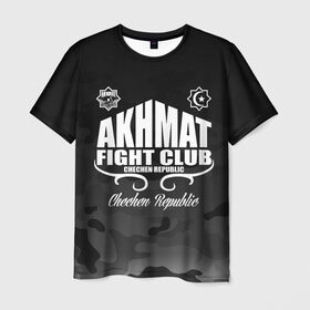 Мужская футболка 3D с принтом FIGHT CLUB AKHMAT в Тюмени, 100% полиэфир | прямой крой, круглый вырез горловины, длина до линии бедер | aca | acb | akhmat | club | fight | mma | wfca | ахмат | грозный | чечня