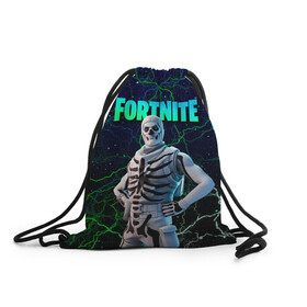 Рюкзак-мешок 3D с принтом Fortnite Skull Trooper в Тюмени, 100% полиэстер | плотность ткани — 200 г/м2, размер — 35 х 45 см; лямки — толстые шнурки, застежка на шнуровке, без карманов и подкладки | chapter 2 | fortnite | fortnite 3 | fortnite skull | fortnite skull trooper | fortnitemare | halloween | skull trooper | лого фортнайт | сет skull trooper | скелет | скин скелет | фортнайт | фортнайт глава 2 | фортнайт скелет | хэллоуин | хэллоуин фортнай