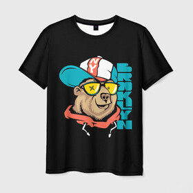 Мужская футболка 3D с принтом Медведь в Тюмени, 100% полиэфир | прямой крой, круглый вырез горловины, длина до линии бедер | art | bear | brooklyn | cap | hipster | teddy bear | арт | бруклин | кепка | медведь | мишка | очки | хипстер