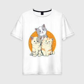 Женская футболка хлопок Oversize с принтом Котики в Тюмени, 100% хлопок | свободный крой, круглый ворот, спущенный рукав, длина до линии бедер
 | art | cats | drawing | kittens | арт | котики | коты | котята | кошки | рисунок
