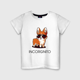 Детская футболка хлопок с принтом ИНКОРГНИТО в Тюмени, 100% хлопок | круглый вырез горловины, полуприлегающий силуэт, длина до линии бедер | corgi | инкогнито | корги | кошка | очки | пушистый | собака | собачка | собачки