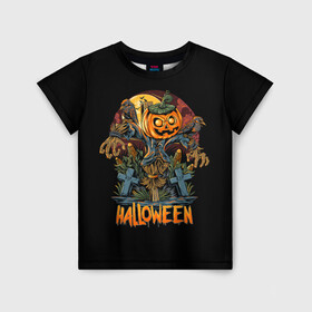 Детская футболка 3D с принтом Хэллоуин в Тюмени, 100% гипоаллергенный полиэфир | прямой крой, круглый вырез горловины, длина до линии бедер, чуть спущенное плечо, ткань немного тянется | diy | ghost | halloween | horror | makeup | scary | skull clown | trick or treat | вампир | ведьма | кошка | луна | магия | ночь | тыква | хэллоуин