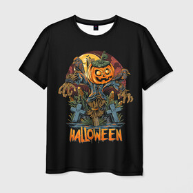 Мужская футболка 3D с принтом Хэллоуин в Тюмени, 100% полиэфир | прямой крой, круглый вырез горловины, длина до линии бедер | Тематика изображения на принте: diy | ghost | halloween | horror | makeup | scary | skull clown | trick or treat | вампир | ведьма | кошка | луна | магия | ночь | тыква | хэллоуин