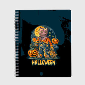 Тетрадь с принтом Happy Halloween в Тюмени, 100% бумага | 48 листов, плотность листов — 60 г/м2, плотность картонной обложки — 250 г/м2. Листы скреплены сбоку удобной пружинной спиралью. Уголки страниц и обложки скругленные. Цвет линий — светло-серый
 | diy | ghost | halloween | horror | makeup | scary | skull clown | trick or treat | вампир | ведьма | кошка | луна | магия | ночь | тыква | хэллоуин